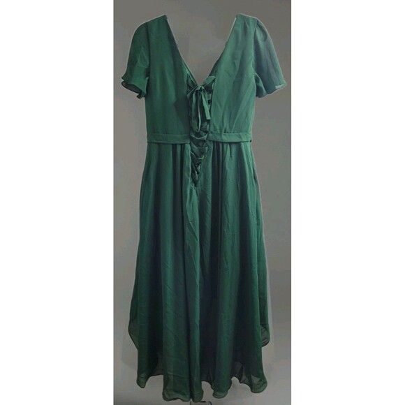 Lavetir Women’s Size 12 Emerald Green Hi Low Dress Holiday Cocktail Lace Up Back - Picture 9 of 9